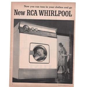 RCA Whirlpool Washing Machine Advertisement Black & White 1957 Vintage Appliance